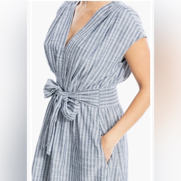 NWOT Max Studio Tie Front Cotton Blend Navy/White Train Striped Midi Dress - Picture 7 of 16